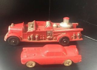 Vintage Auburn Red Rubber Fire Dept 2 Truck & Car