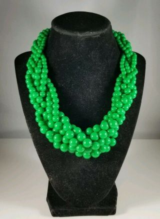 Vintage Green Beaded Multi Strand Braided Necklace