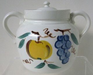 Vtg Stangl Fruit Cookie Jar With Lid & Handles Peach & Grapes Bean Pot