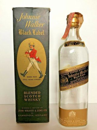 Vintage Johnnie Walker Black Label Scotch Whisky Empty Bottle And Box