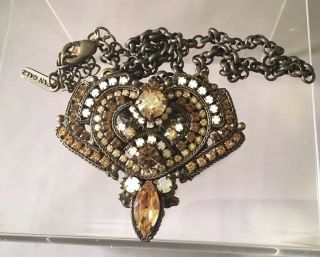 Rare Vintage Fashion Necklace Signed Van Galz Rhinestone Jewelry Heart Necklace