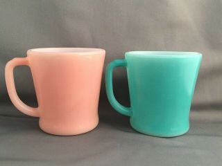 2 Vintage Ah Fire - King Fired - On Pink & Teal Blue Coffee Mugs/cups W/d Handles