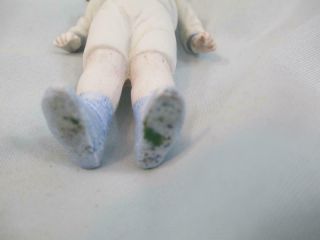 Antique German All Bisque Doll Molded Sailor Blue & White Clothing with Repair 3