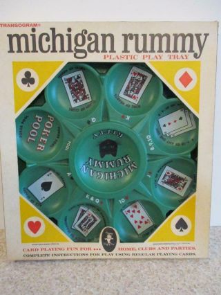 Transogram Vtg Plastic Play Tray Michigan Rummy Card Game W/ Instructions & Box