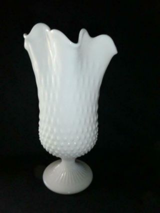 Vintage Milk Glass Fenton Hobnail Swung Handkerchief Pedestal Vase - 12 "
