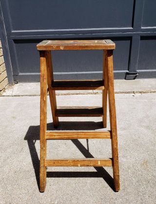 Vintage Wood Folding Step Ladder 2 Steps Rustic Decor $0 SHIP 4