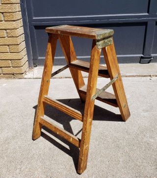 Vintage Wood Folding Step Ladder 2 Steps Rustic Decor $0 SHIP 6