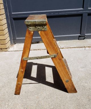 Vintage Wood Folding Step Ladder 2 Steps Rustic Decor $0 SHIP 7