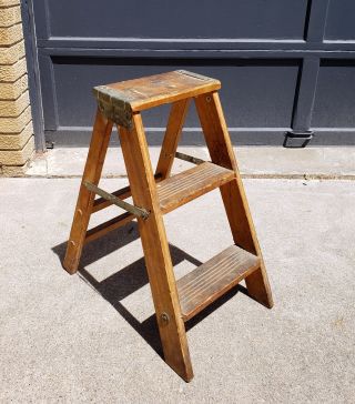 Vintage Wood Folding Step Ladder 2 Steps Rustic Decor $0 SHIP 8