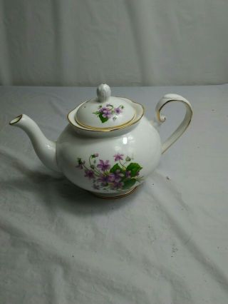 Vintage Royal Grafton Tea Pot Fine Bone China Tiffany Blue & Violets