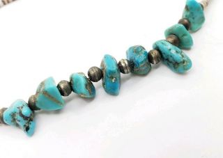 Fine Vintage Sterling Silver Native American Turquoise And Shell Necklace