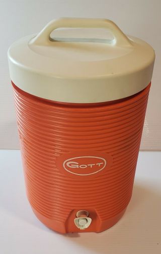 Vintage Gott 2 Gallon Orange/white Cooler.  Jug,  Water Cooler.