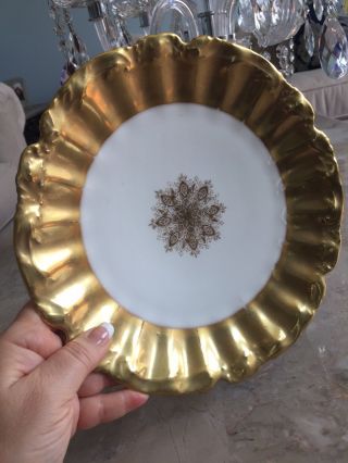 Vintage Limoges France Heavy Gold Scalloped Plate Dish 9 1/2 Inches