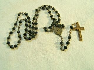 Vintage Czech Rosary Black Glass Beads 15” Long