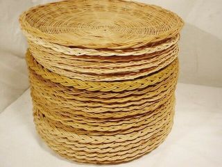 20 Vtg Wicker Rattan Paper Plate Pie Holders Picnic Camping Bbq 9.  5 " 10 " Natural
