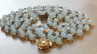 Czech Two Rows Moonstone Glass Bead Necklace Vintage Deco Style