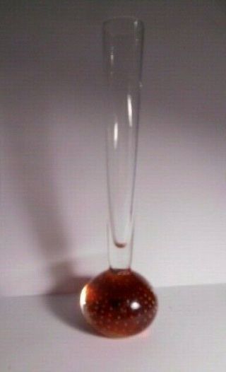 Retro Vintage Art Glass Clear & Ruby Red Bud Vase Controlled Bubble Base