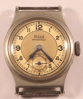 Vintage RONE ' WATERPROOF ' Taubert Borgel Cased 15 Jewel Watch - Bullseye Dial 5