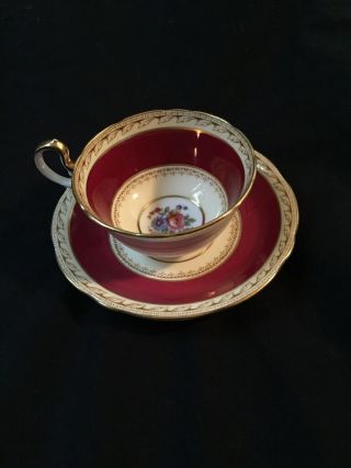 Vintage Aynsley Cup & Saucer Set “harrogate” Bone China England Burgundy Gold