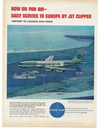 1958 Pan Am Airlines Jet Clipper Boeing 707 In Flight Vtg Print Ad