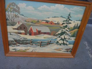 Vintage Paint By Number Winter Landscape With Home And Barns Frame
