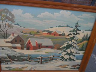 Vintage Paint By Number Winter Landscape With Home And Barns Frame 2