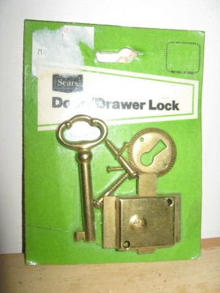 Vintage Sears Drawer Or Cabinet Door Lock With Skeleton Key - Nos
