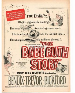 1948 The Babe Ruth Story William Bendix Vtg Movie Print Ad