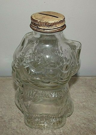 Vtg Grapette Soda Figural Cat Kitten Glass With Lid Coin Bank Syrup Jelly Jar