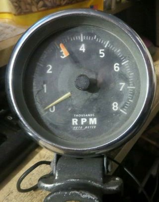 Vintage Auto Meter Chrome Tachometer 8000 Rpm Rat Rod Auto