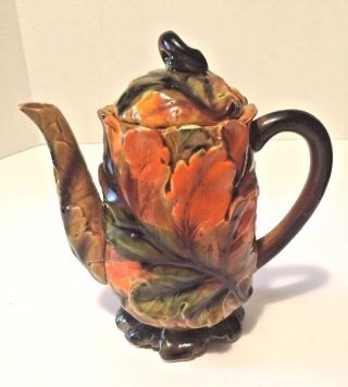 Vtg Giftcraft Autumn Leaf Teapot Coffee Server Japan 60s 70s Fall Leaves Ceramic