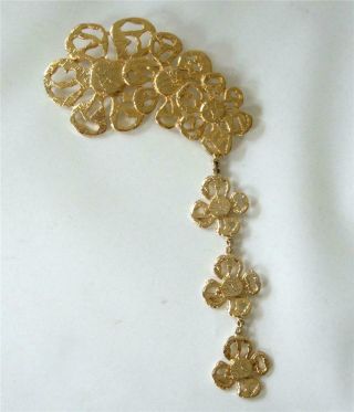 Vintage Ultra Craft Shoulder Brooch Pin Huge Floral Daisy Spray Dangles Gold Pl