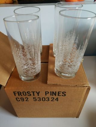 Vtg Set Of 4 Libbey Frosty Pines 6in Glasses W/ Textured Trees