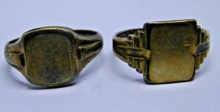 2 X Antique Vintage 9ct Gold And Silver Signet Rings