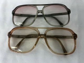 Two Vintage 70s Luxottica Large Eyeglasses Frames Made In Italy