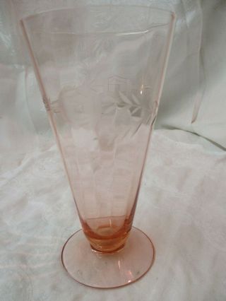 Vintage Fostoria Elegant Glass Pink Etched Rose Footed Ice Tea Water Goblet