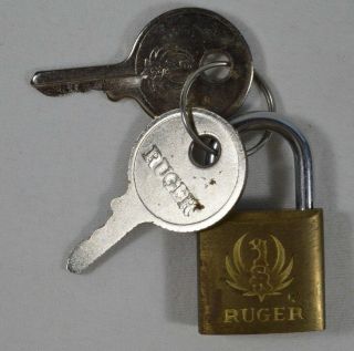 Vintage Ruger Mini Brass Gun Case Pad Lock With 2 Keys Phoenix Bird & Sr Logo