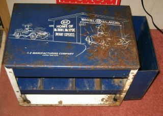 Vintage E - Z Wheel Weight Metal Storage Cabinet Display