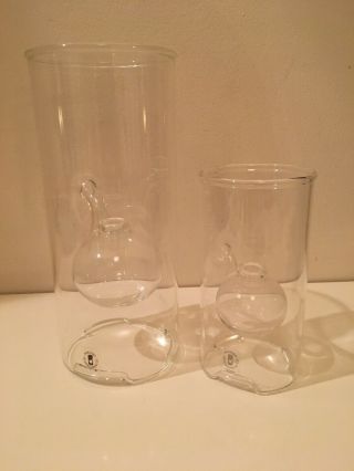 Set Of 2 Wolfard Glass Oil Lamps - 9 " & 6 " Tall Vintage Handblown Glass Euc