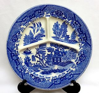 Vintage Occupied Japan Blue Willow Divided Restaurant Ware Pottery Plate 10 1/8 "