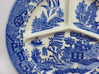Vintage Occupied Japan Blue Willow Divided Restaurant Ware Pottery Plate 10 1/8 