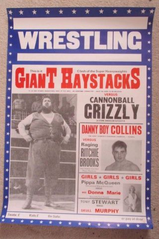 Vintage Wrestling Poster - Giant Haystacks,  Cannonball Grizzly - Girls