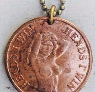 1 Men ' s vtg Coin Necklace Risque Flip Coin Jewelry nude Pin Up Girl 1970s retro 3