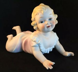 20 Antique Vintage Bisque Porcelain Piano Doll Baby Girl With Ruffled Gown