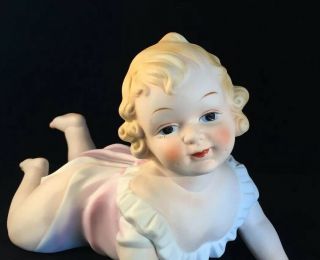 20 Antique Vintage Bisque Porcelain Piano Doll Baby Girl With Ruffled Gown 2