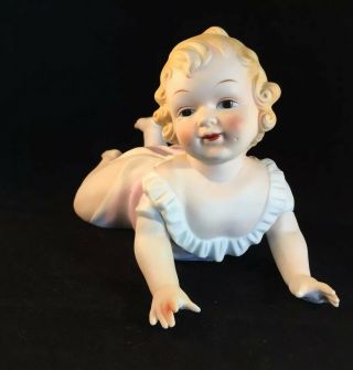 20 Antique Vintage Bisque Porcelain Piano Doll Baby Girl With Ruffled Gown 5