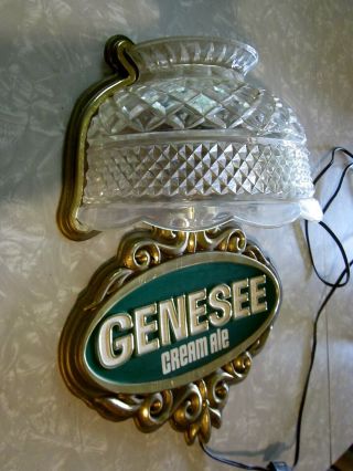 VTG Early 70 ' s GENESEE BEER / CREAM ALE Crystal Shade Wall Sconce Bar Light Sign 3