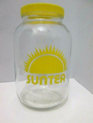 Vtg Anchor Hocking Sun Tea 1 Gallon Glass Jar 70s 80s Retro Graphic Beverage Jug