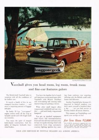 1960 Vauxhall Victor Red 4 - Door Sedan Under Tree By The Sea Vtg Print Ad