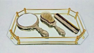 Vintage 4 Piece Vanity Set,  Hand Mirror,  Brush,  Comb,  X - Large Tray Hong Kong